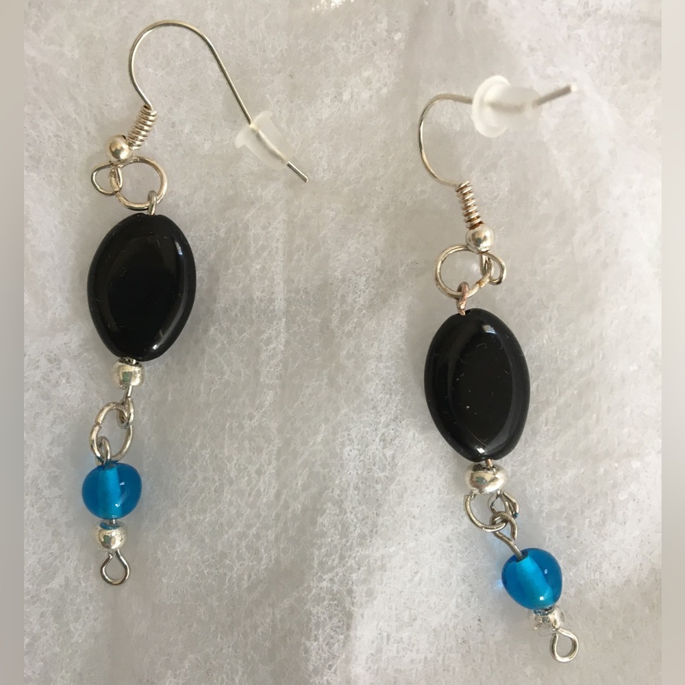 Platinum Black & Blue Unique Handcrafted Earrings